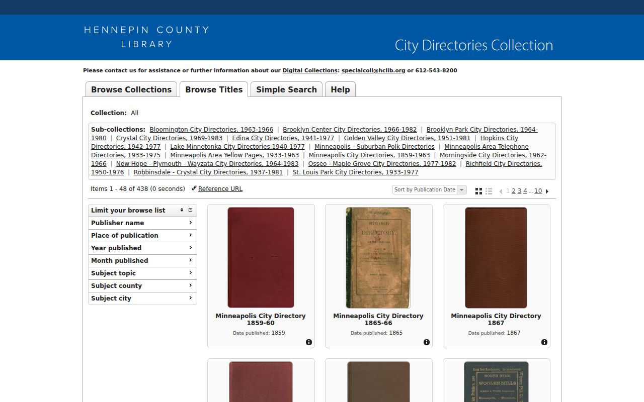 Golden Valley city directory ResCarta collection filters and result grid
