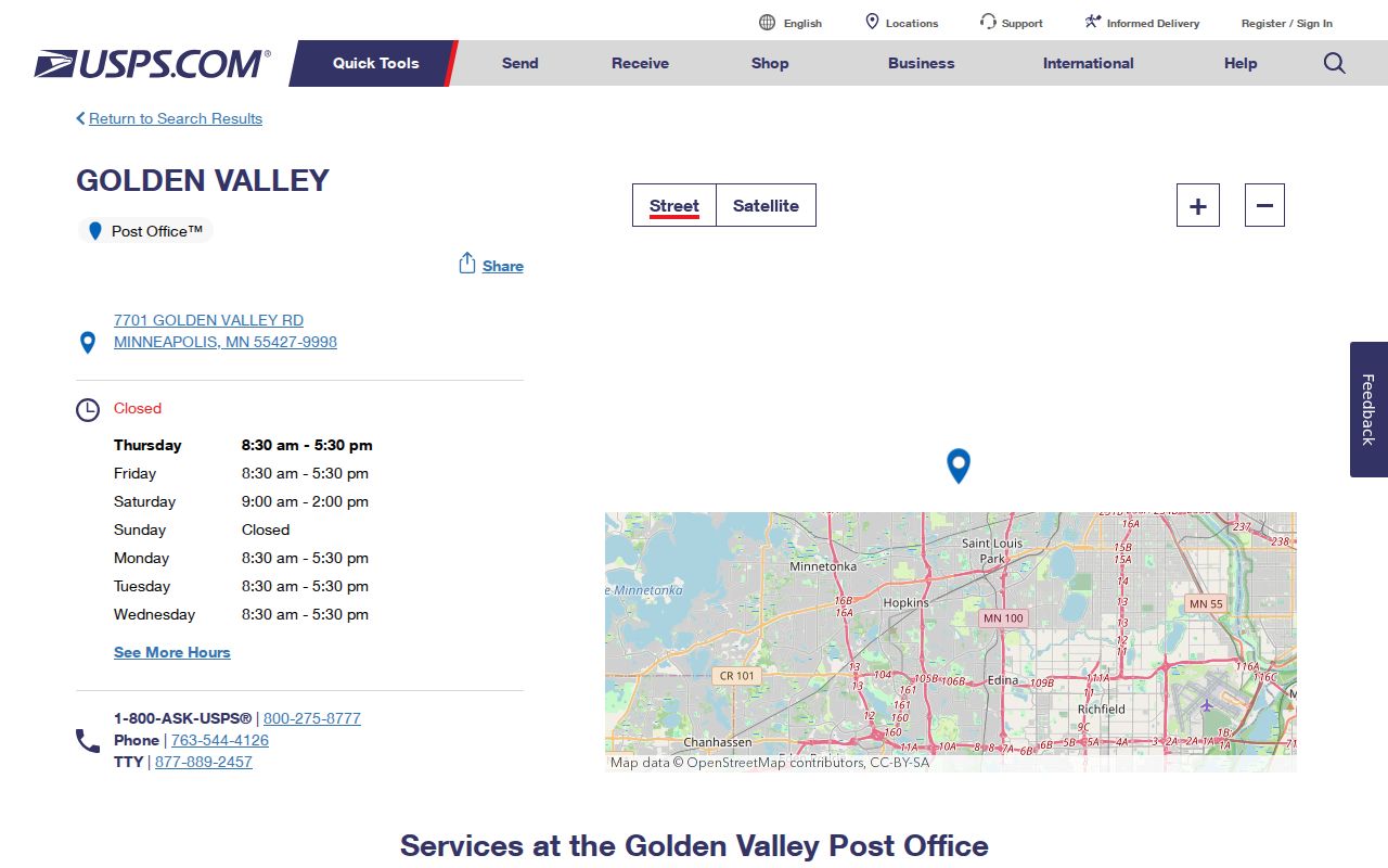 Golden Valley ZIP code directory USPS Golden Valley station and Minneapolis mailing line